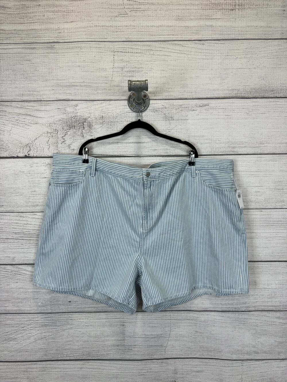 Old Navy Plus Size Blue White Pinstripe High Rise Baggy Jean Shorts Size 26